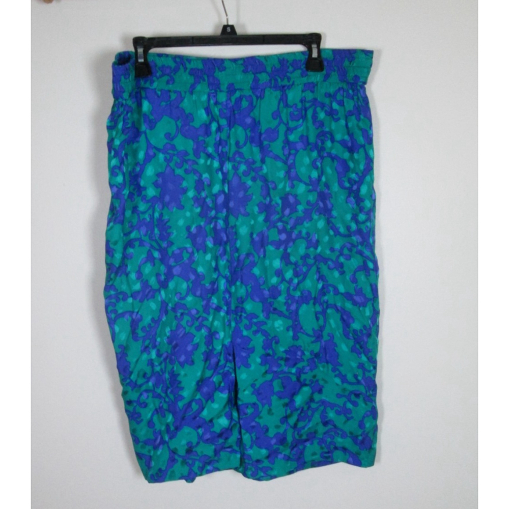 Adrianna Papell Skirt Size 12 Green Purple Silk Elastic Waist Vintage
